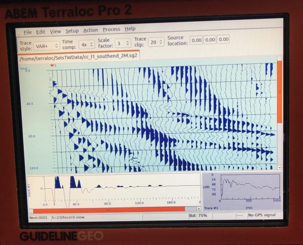 Refraction data from the field - blue vertical wiggles